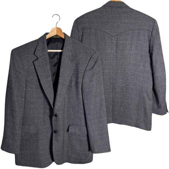 Circle S Western Plaid Wool Sport Coat Dinner Jacket Blazer Men 44R Brown Cowboy - Picture 1 of 14